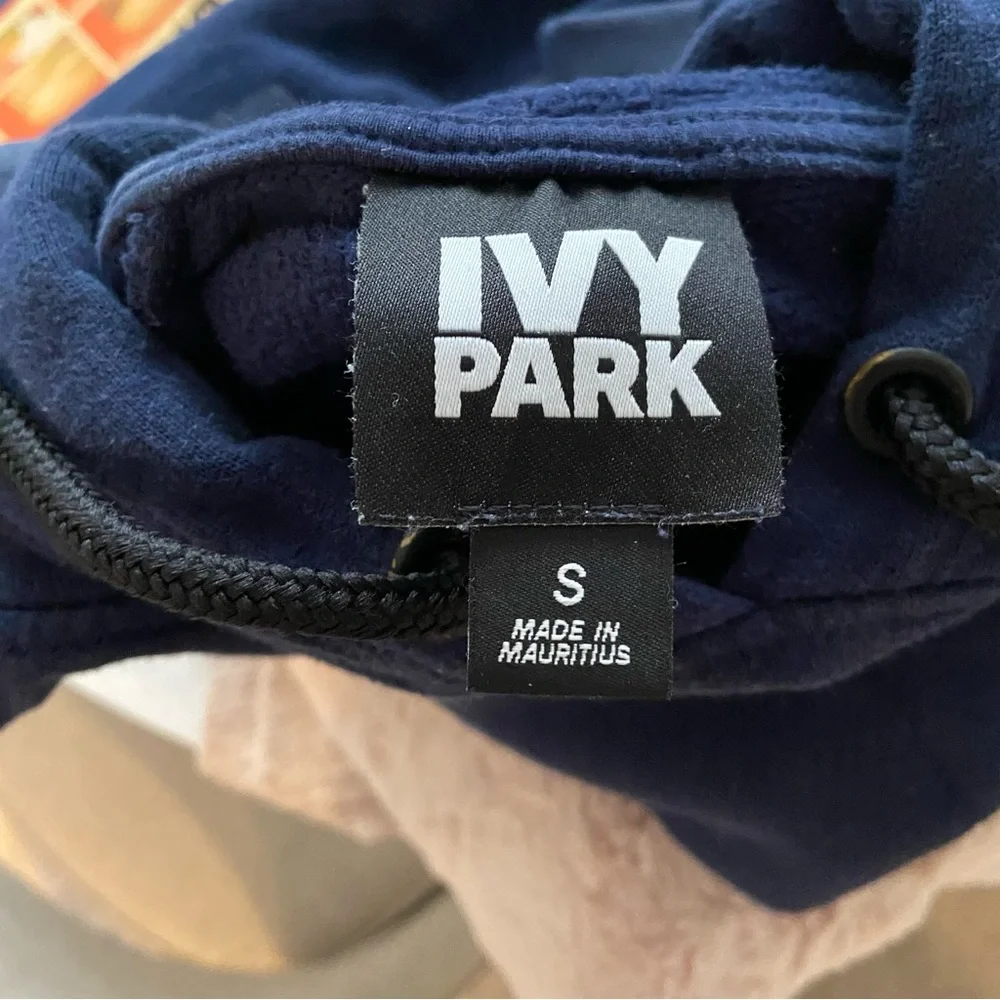 IVY PARK Cropped Hoodie Small Navy Dolman Sleeve Drawstring Hem EUC - Picture 5 of 10